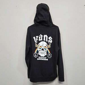 Vans Opposite Unite Black Hoodie Men Large Skull Peace Sign Psychedelic Pullover
